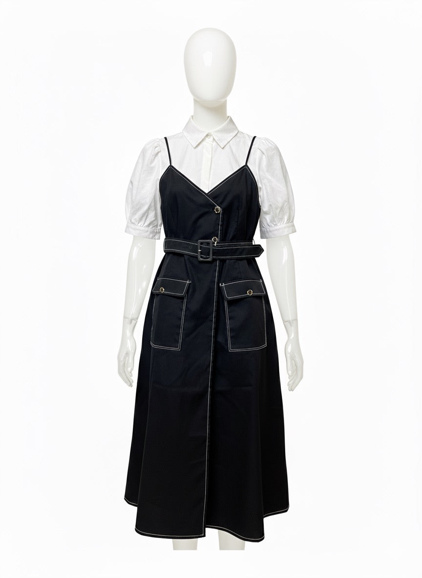 Vestido negro con camisa blanca integrada