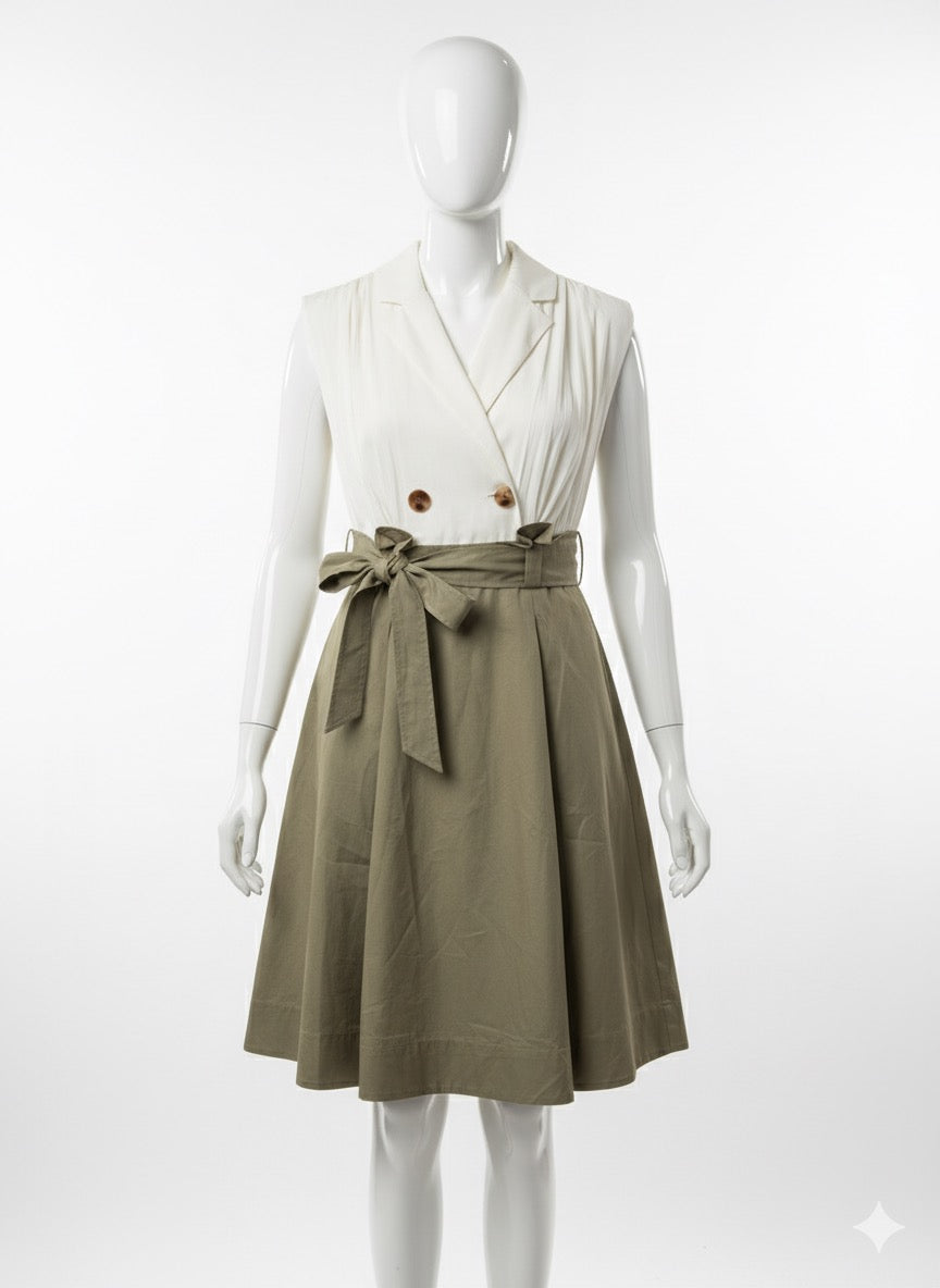 Vestido Midi Estilo Camisero con Lazo en la Cintura