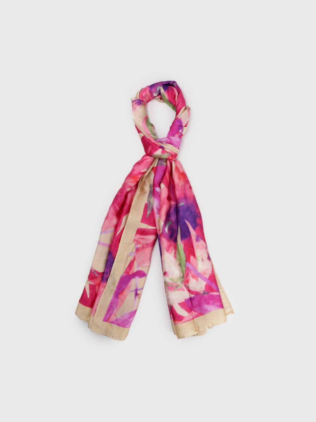 Pañuelo de Seda – Acuarela Fucsia y Beige