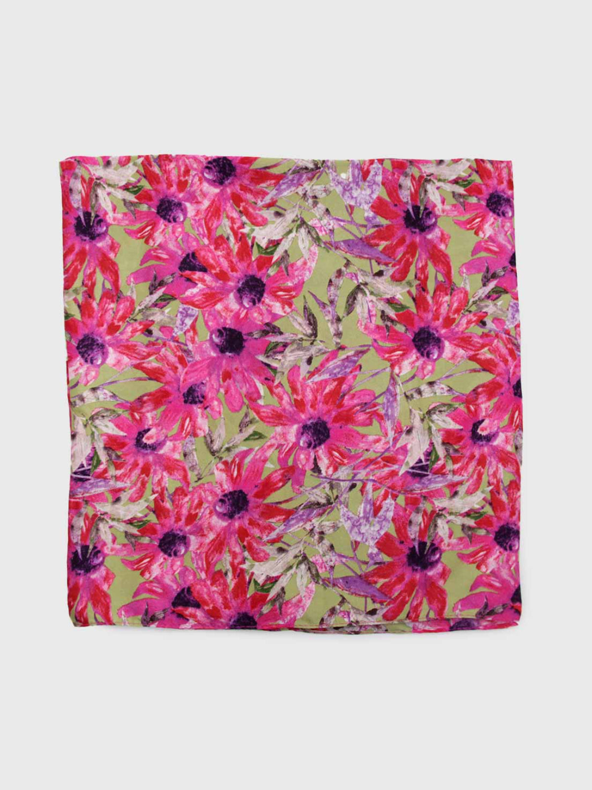 Pañuelo de Seda – Flores Fucsia y Verde