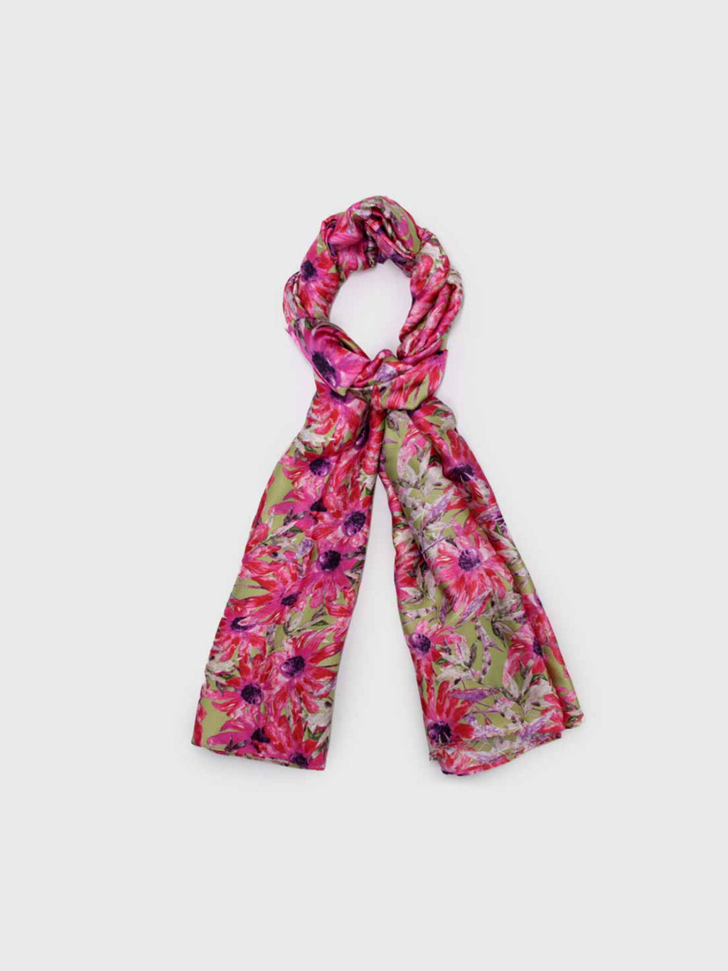 Pañuelo de Seda – Flores Fucsia y Verde