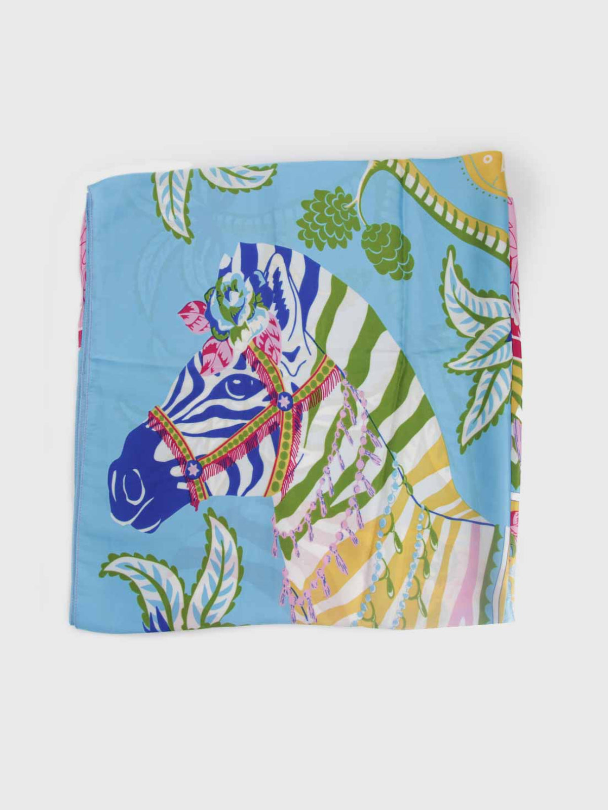 Pañuelo de Seda – Cebras Turquesa y Rosa